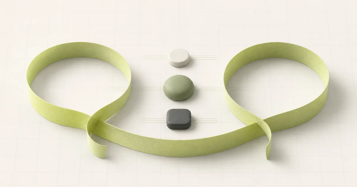 A soft measuring tape forming calm loops around simple geometric reference points